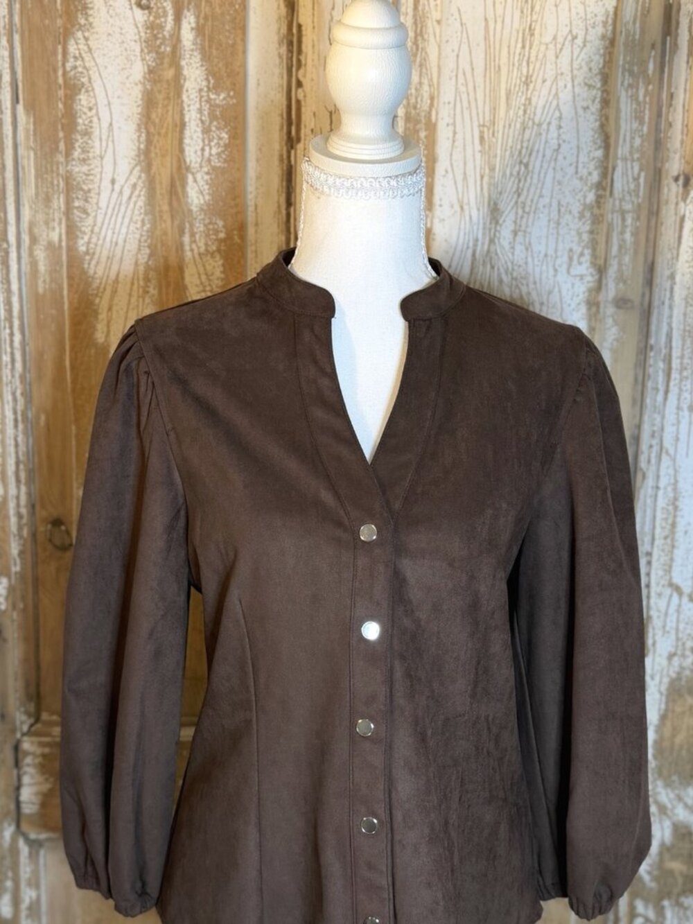 Philosophy Republic Clothing Brown Faux Suede Snap Button Blouse S/P NWT